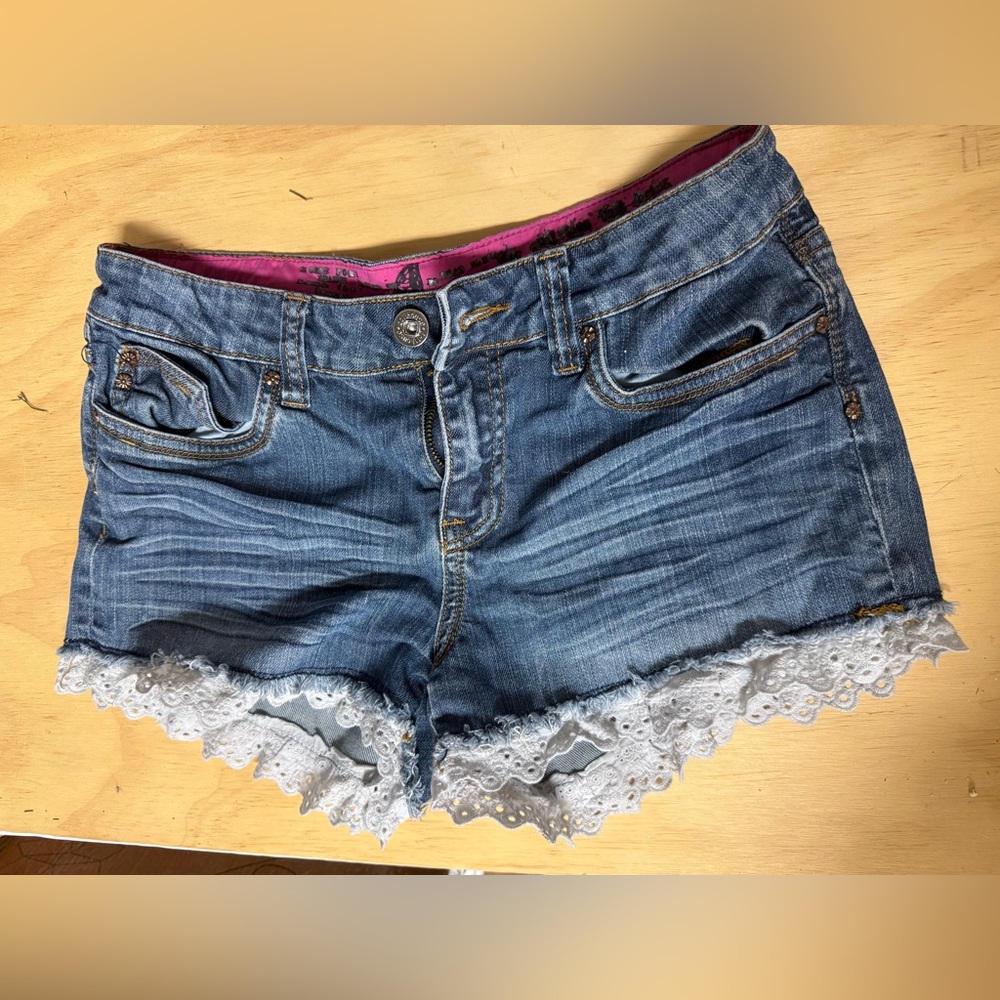 Denim Lace Trim Women Shorts